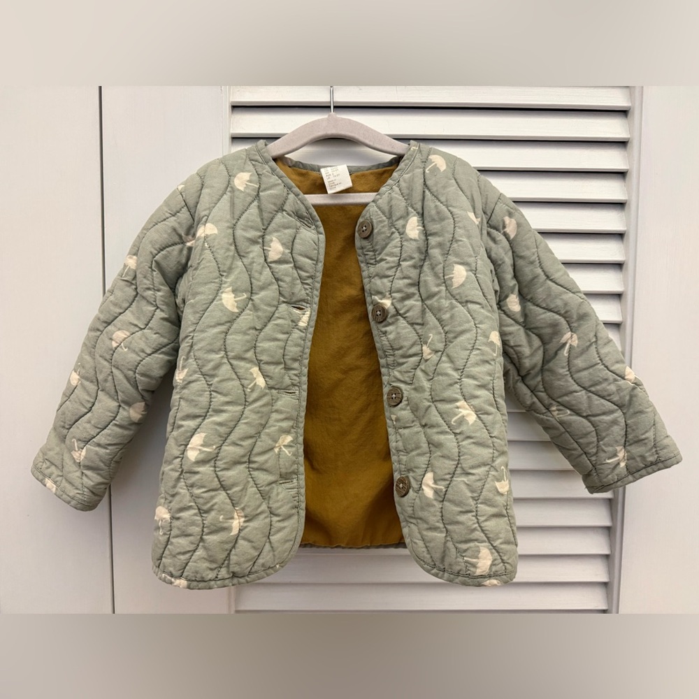 H&M Kids Quilted Jacket - Sage Green with Cream Accents
2T